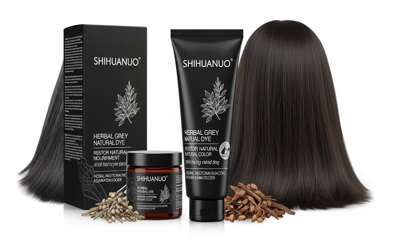 Shihuanuo herbal hair dye bottle with natural ingredients