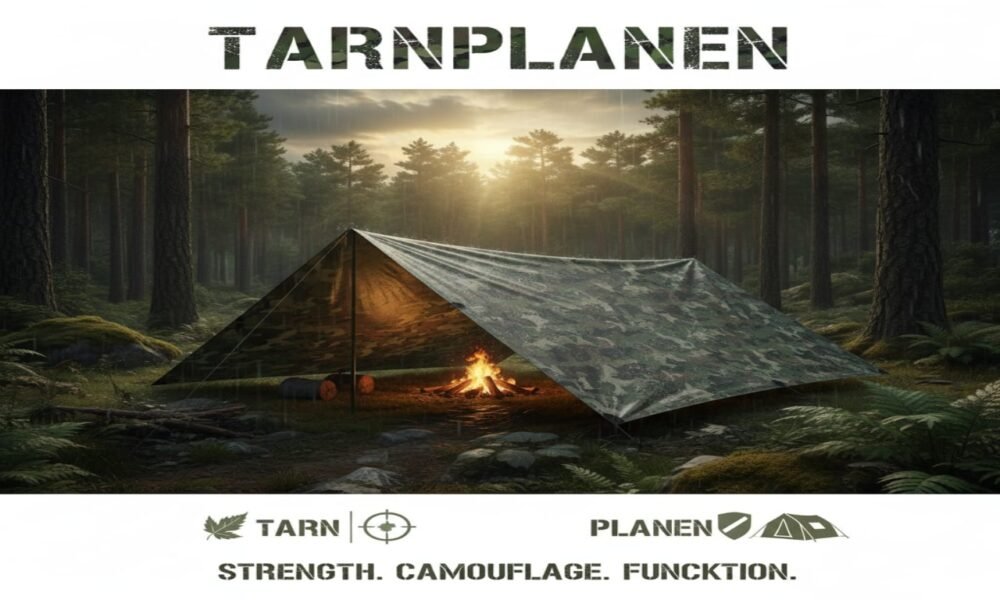 Tarnplanen camouflage tarpaulin in forest setting