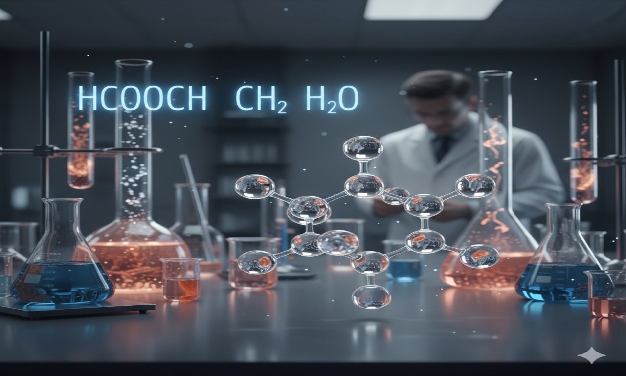 molecular structure of hcooch ch2 h2o showing its formate, methylene, and water components.