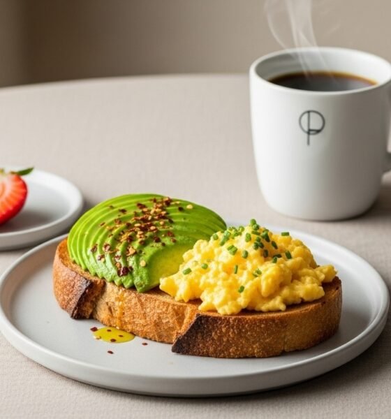 toastul breakfast with toppings and coffee